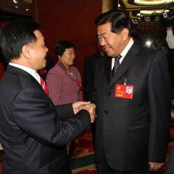 中央政治局常委、全国政协主席贾庆林与李振生亲切握手